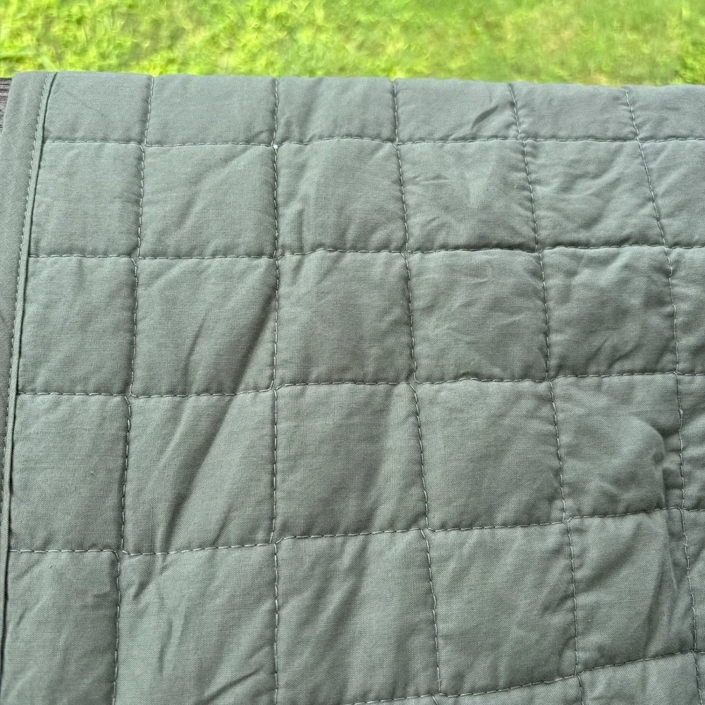 Sonoma Quilted Sage Green Quilt Full/Queen Linen Cotton Square Stitch Bedspread